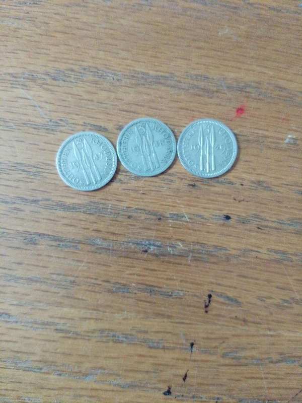 Southern Rhodesia 3 d coins 1947.1948.1949.