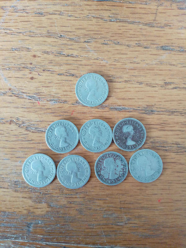 Rhodesia/Nyasaland 3p coins 7x1957.1x 1956.