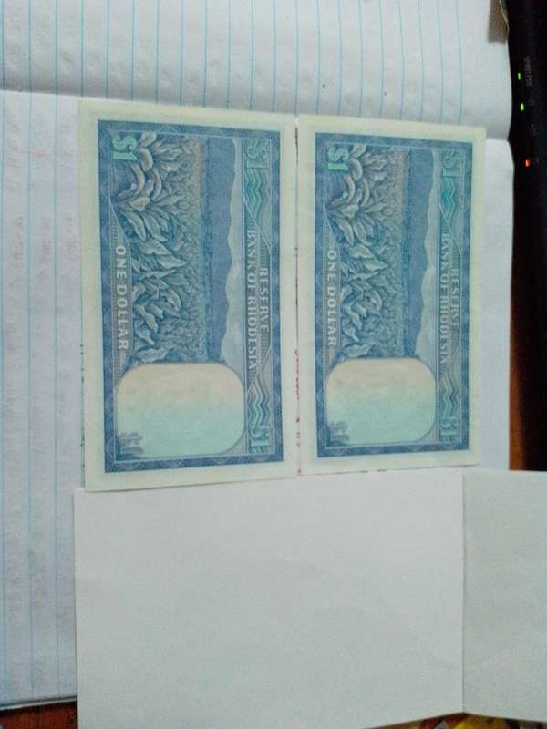 Rhodesia $1 UNC and sequential 1978. $2 UNC and sequential 1977