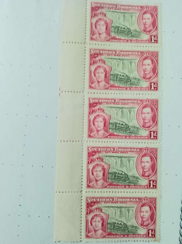 1937 Southern Rhodesia red stamps block of 5 and block of 10