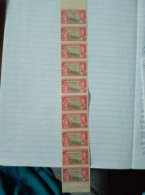 1937 Southern Rhodesia red stamps block of 5 and block of 10
