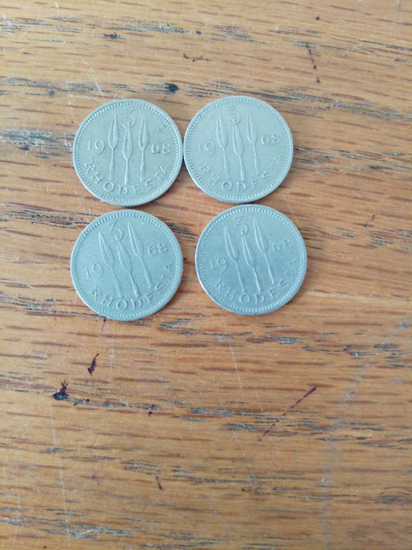 Southern Rhodesia 3 d coins 1968 x 4
