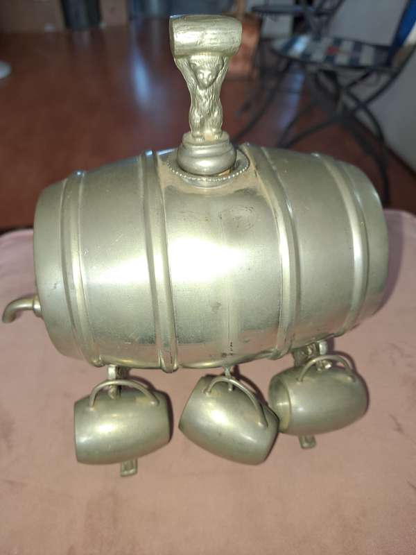 Norwegian Savo Tinn Pewter decanter with 6 cups on stand