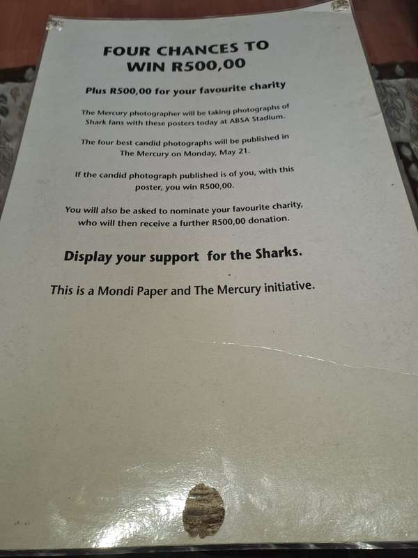 Laminated Mercury, Shark Attack 2001 semi final signed by 12 players