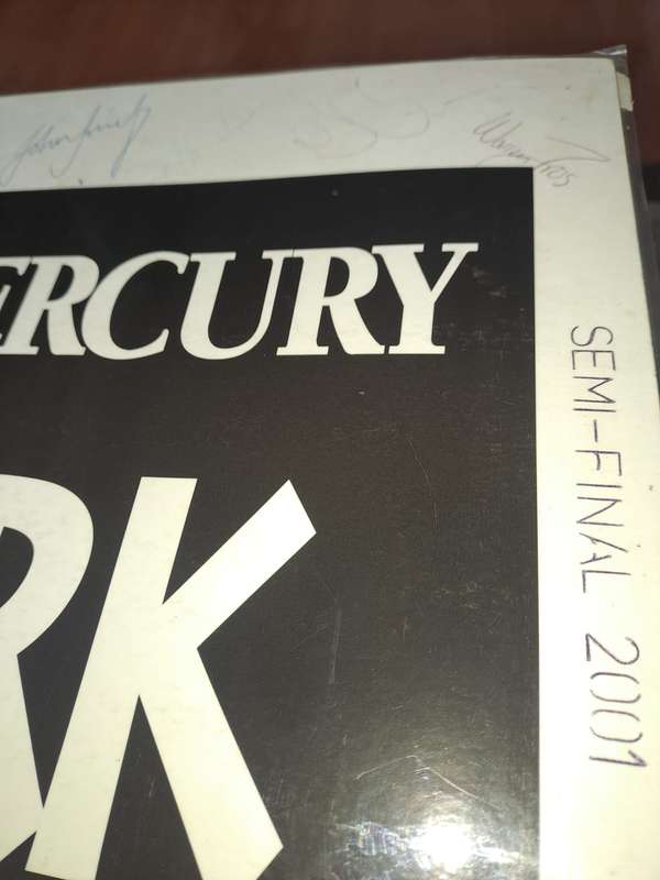 Laminated Mercury, Shark Attack 2001 semi final signed by 12 players