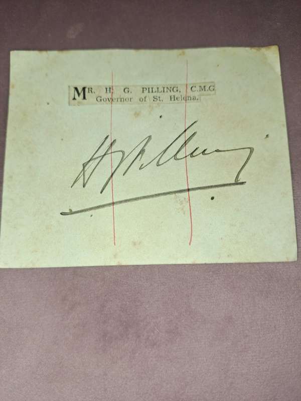 HG Pilling, Governor of St Helena, original signature