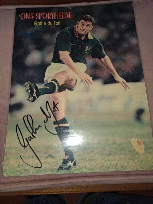 Rugby, Gaffie Du Toit original signature, Laminated