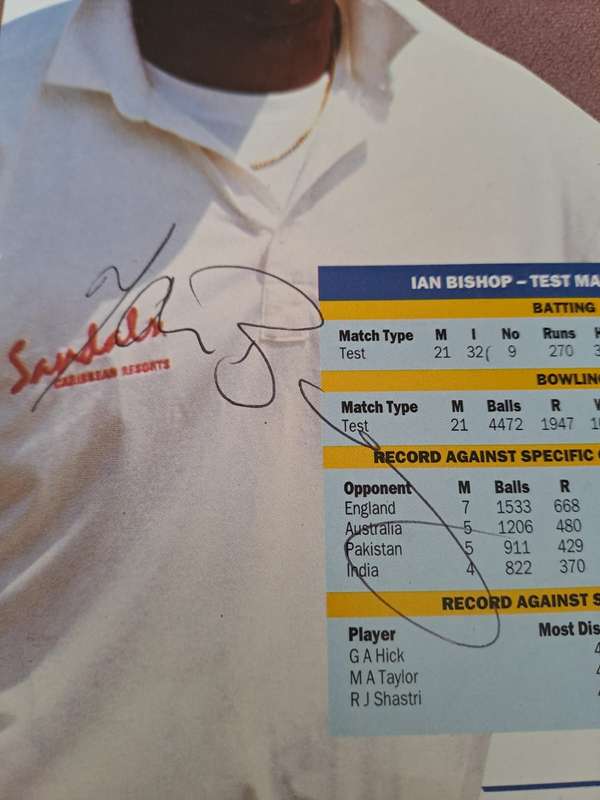 Ian Bishop West Indies cricketer, original signature