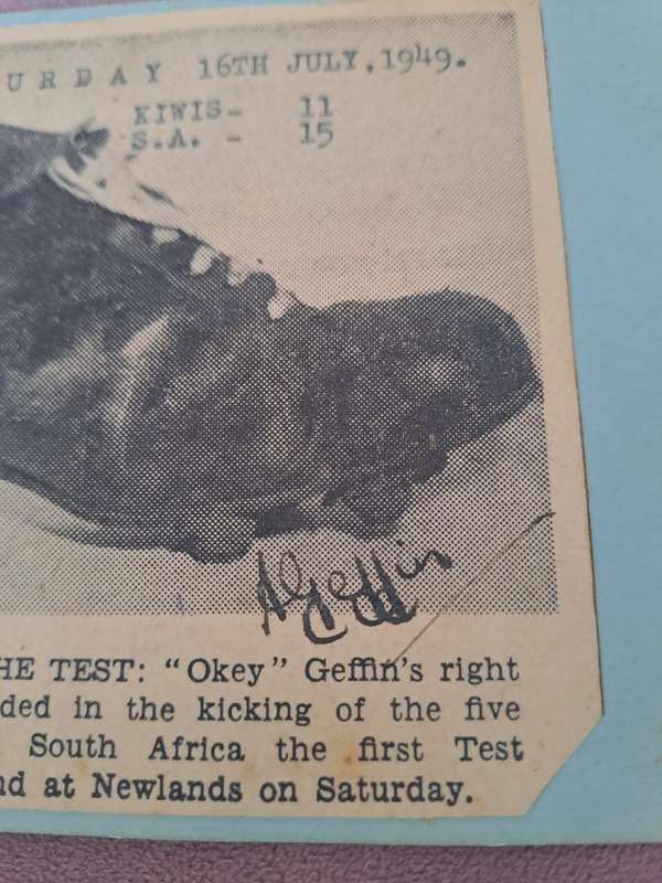 The Boot that won the Test, 16th July 1949, signed by Okey Geffen