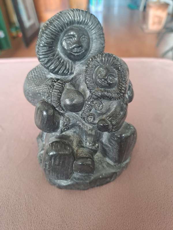 Original Wolf, Soap Stone, Inuit Mother and child sculpture