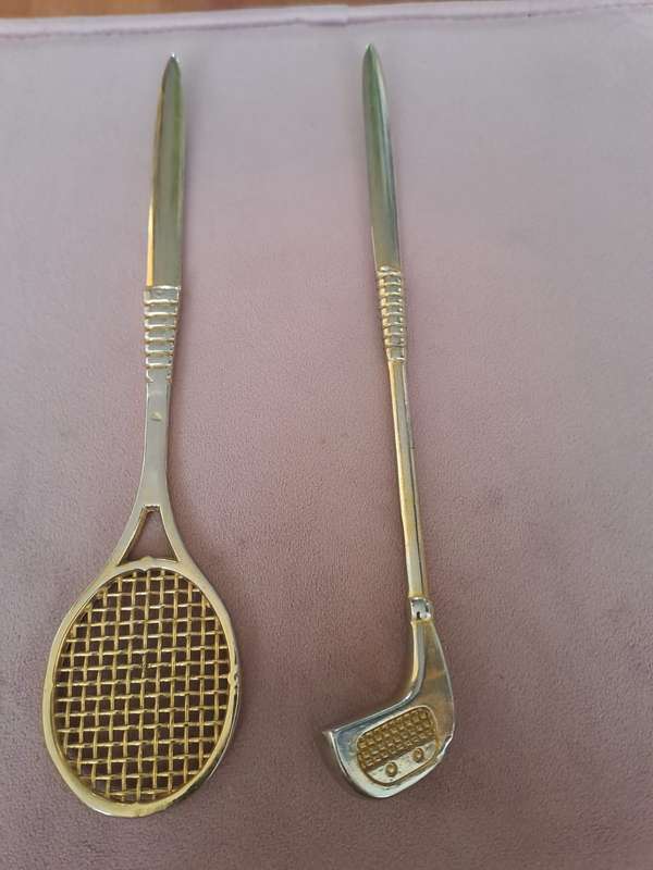 Vintage Brass Golf Club and Tennis Racquet Letter Openers