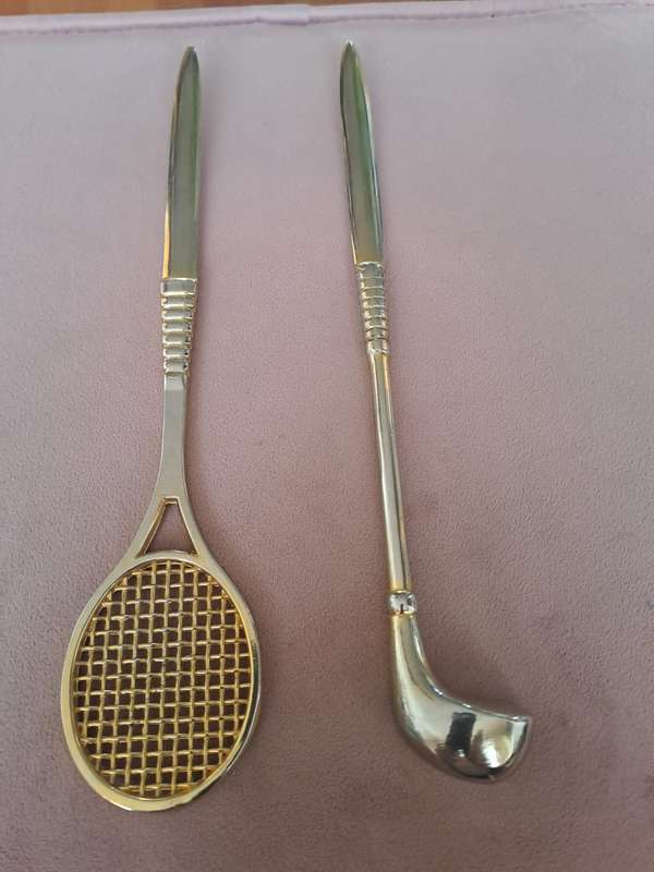 Vintage Brass Golf Club and Tennis Racquet Letter Openers