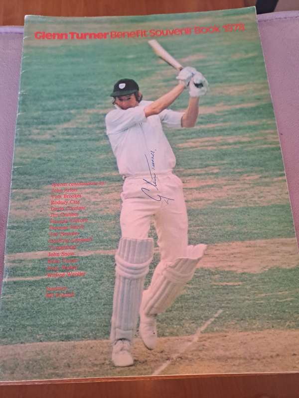 Glen Turner NZ Cricket Benefit book 1978, with original signature