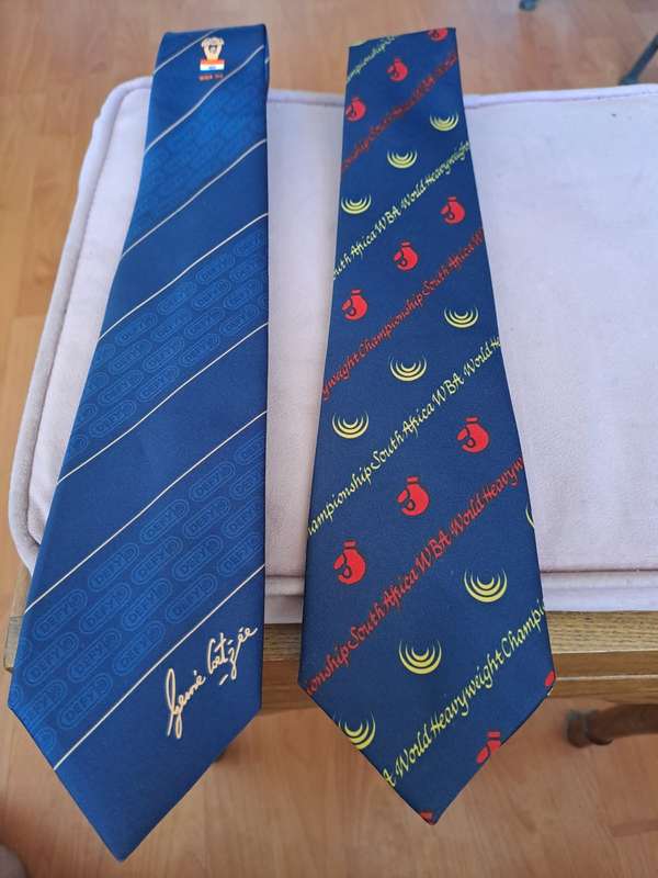 Gerrie Coetzee/Big John Tate WBA boxing fight, 2 x commemorative ties