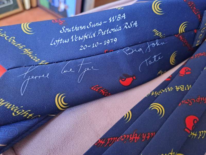 Gerrie Coetzee/Big John Tate WBA boxing fight, 2 x commemorative ties