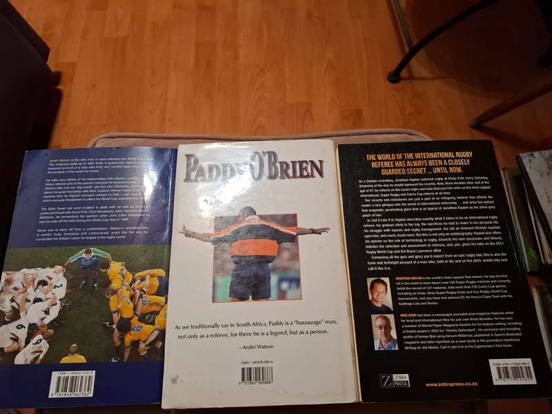 3 x Rugby Referee Books, Jonathan Kaplan, Paddy O'Brien, Andre Watson, all signed