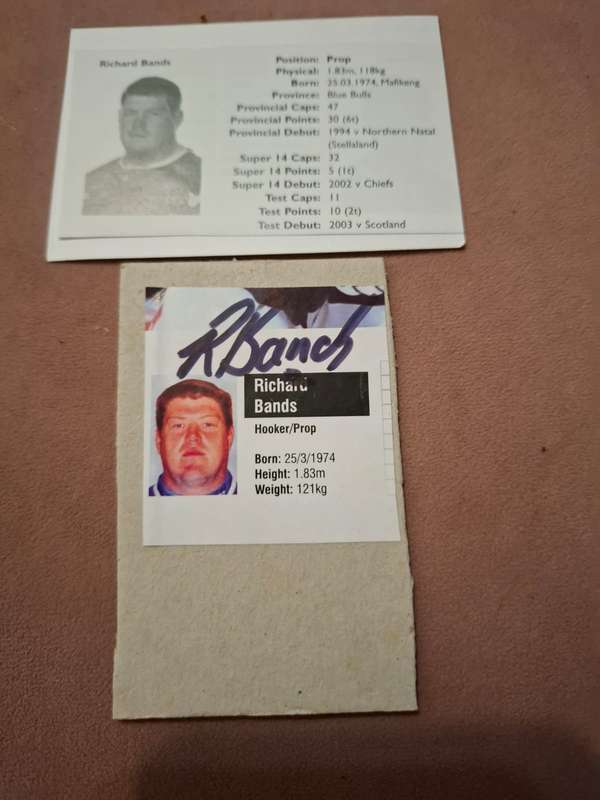 Richard Bands original autograph (best test try by a Springbok prop)