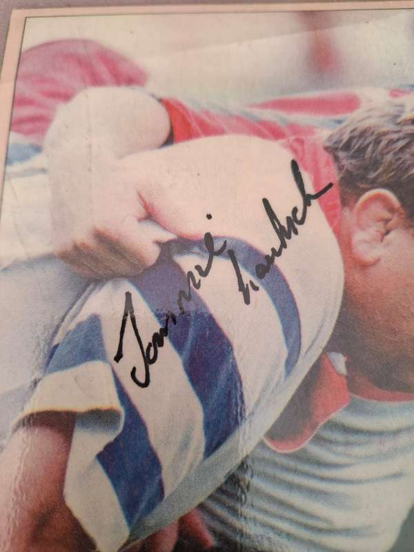 Rugby, Tommy Laubscher, Toks van der Linde original autographs, Laminated