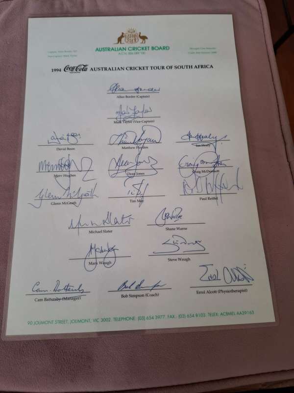 Coca Cola Australian Cricket tour team original signatures incl Shane Warne