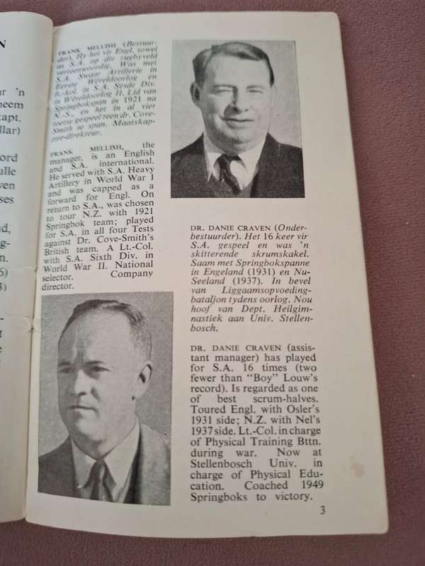 Rugby Springbok 1951 tour to UK and France booklet, 24 pages