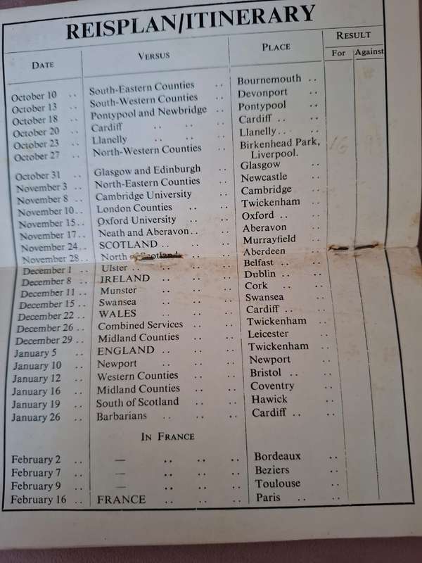 Rugby Springbok 1951 tour to UK and France booklet, 24 pages