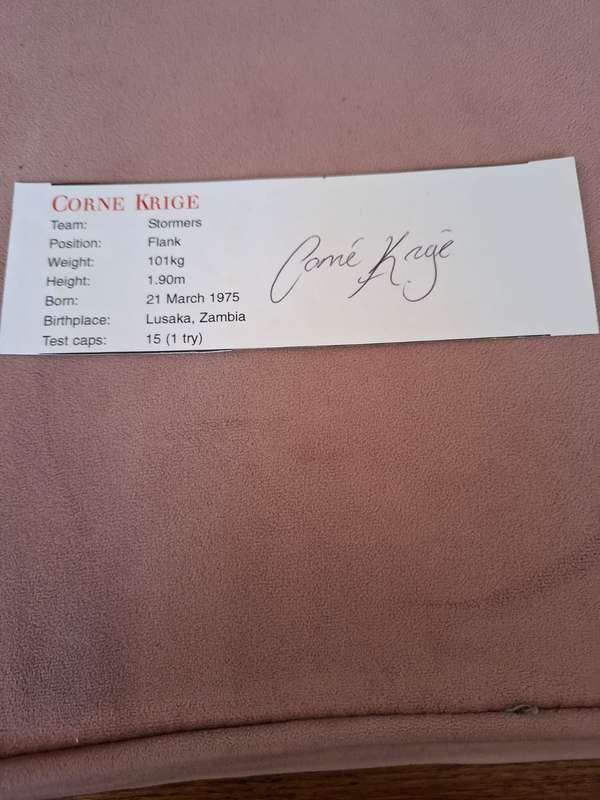 Rugby, Corne Krige original autograph