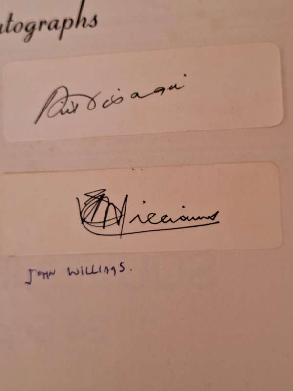 5 Springboks original autographs, L Moolman, Piston van Wyk, Piet Visagie, J Williams, Gysie Pienaar