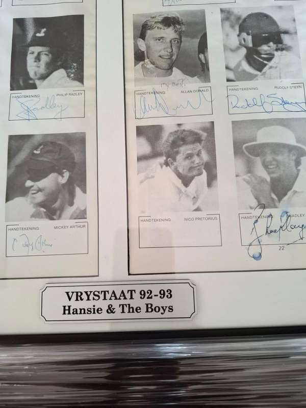 Cricket, Vrystaat, Hansie and the boys, 92/93 - Framed, Castle Cup Free State 12 original signatures