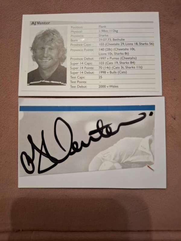 A J Venter, Springbok, original autograph