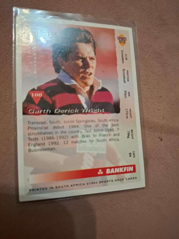 Garth Wright, Springbok no 9, original autograph