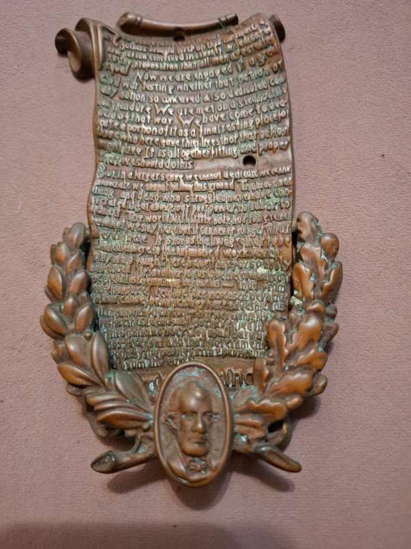Antique, Abraham Lincoln Gettysburg address door knocker brass