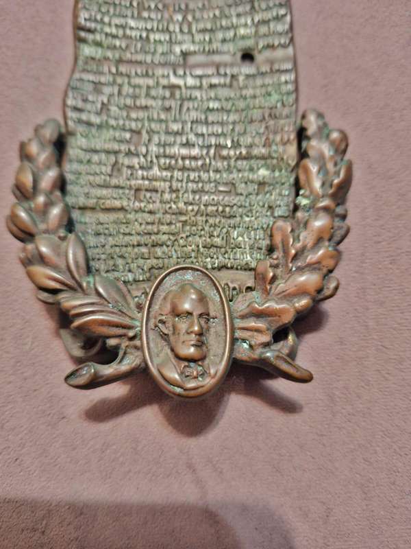 Antique, Abraham Lincoln Gettysburg address door knocker brass