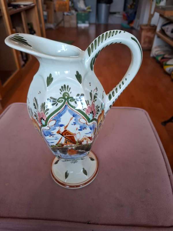 Vintage coloured Delft blue porcelain pitcher