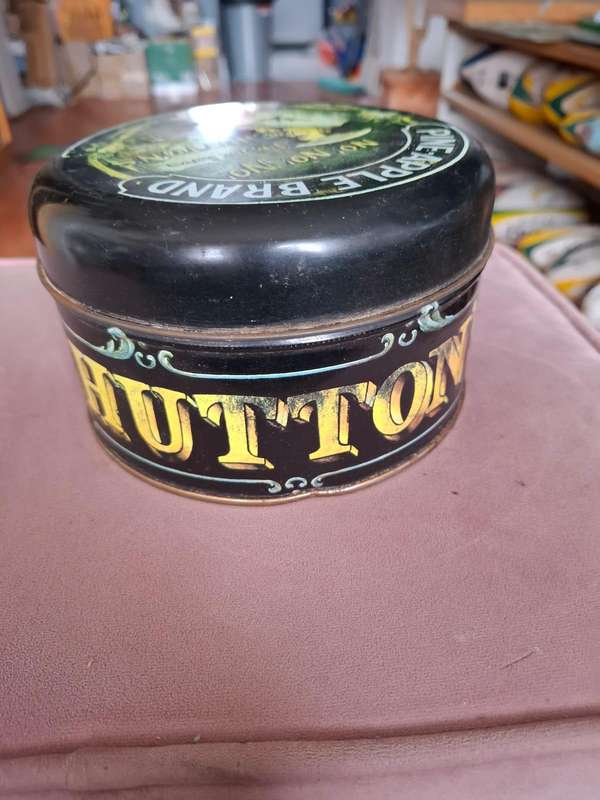 Clipper tea tin and Huttons Pine-apple Brand Hams and Bacon tin, 2 for price of 1