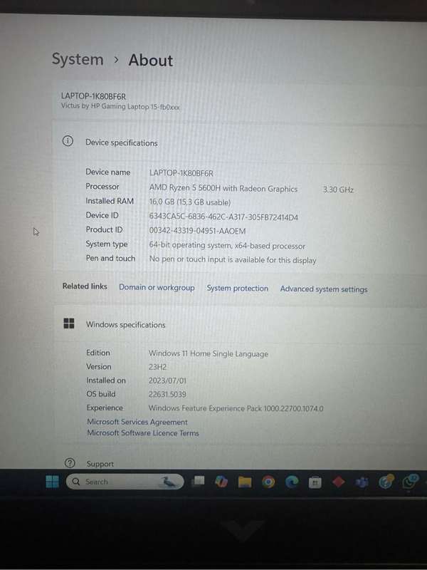 HP Invictus Gaming Laptop, 5 5600H, RX 6500M 4GB GDDR6 , 16GB DDR4 ,144Hz
