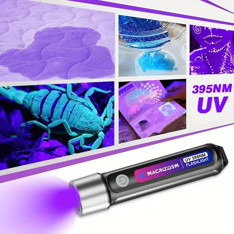 2 Pcs LED UV Flashlight 395nm USB Rechargeable Outdoor Camping Torchlight