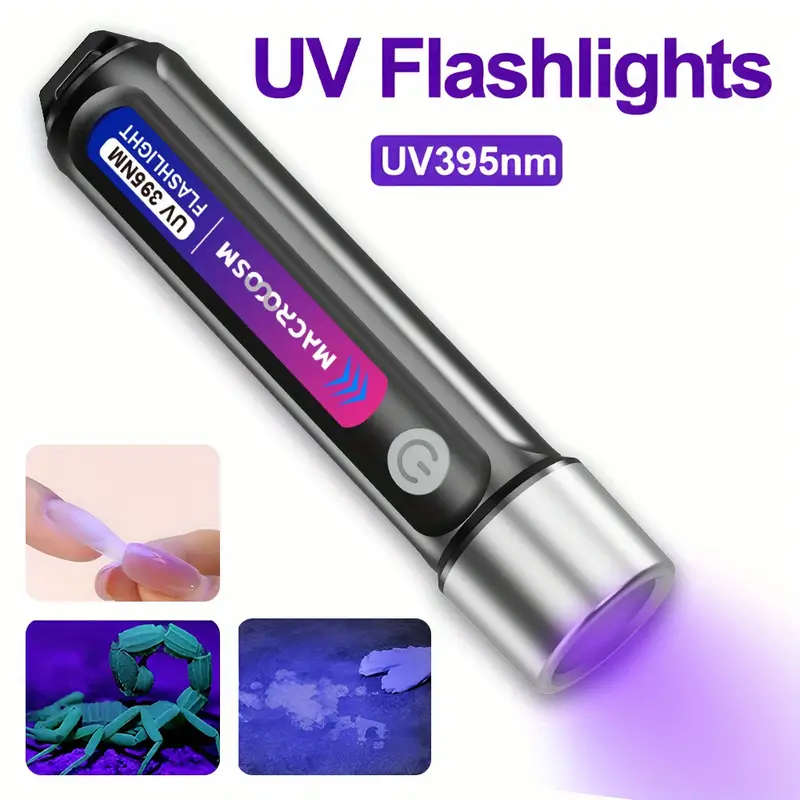2 Pcs LED UV Flashlight 395nm USB Rechargeable Outdoor Camping Torchlight