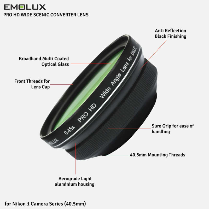 Emolux PRO HD Scenic 0.45x ULTRA Wide Converter Mirrorless Lens (40.5mm) [For Nikon 1]