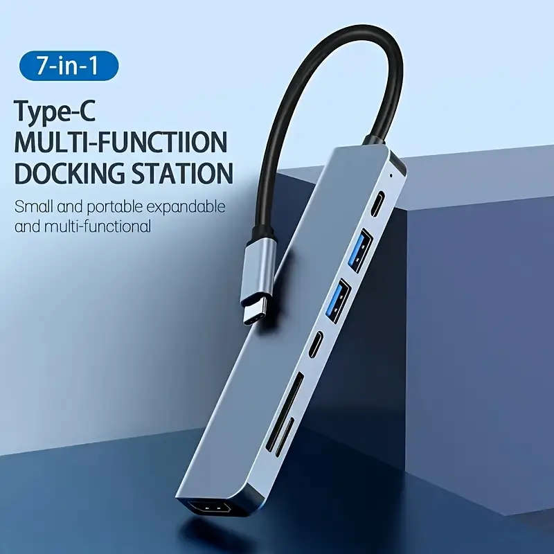 4K HDMI 7 IN 1 USB-C Hub, USB 3.0 Ports, SD/TF Card Reader, Type-C, PD USB HUB USB DOCK