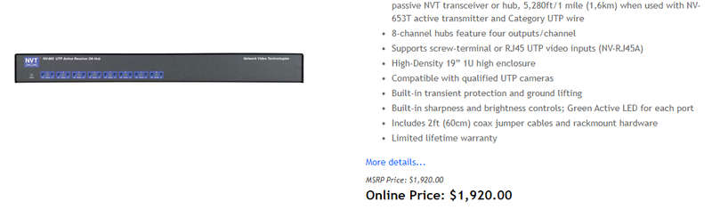 NVT NV-862 UTP ACTIVE RECEIVER DA HUB 8 Channel Active Receiver Distribution Amplifier Hubs