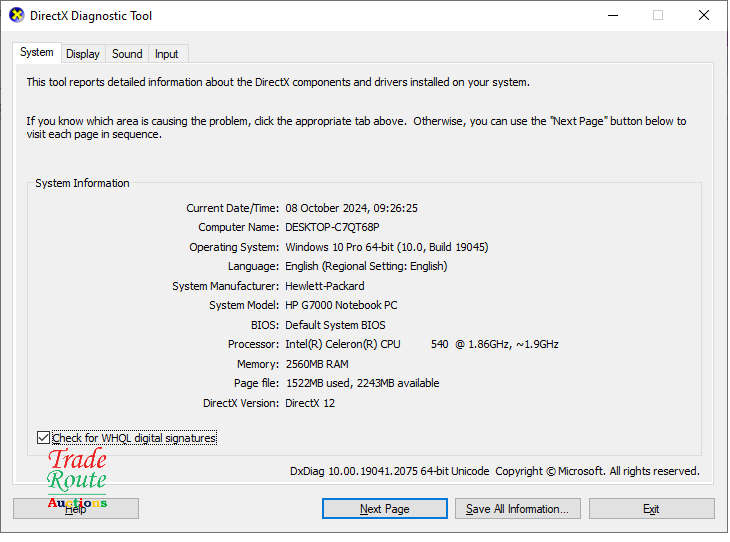 HP G7000 15.6 inch LAPTOP | Intel Celeron 540 1.86GHz | 2.5GB RAM | 80GB HDD - Salvage Stock