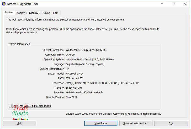 HP ZBook 15 G4 15.6inch Laptop ENGINEERING | Core i7 7700HQ 2.9Ghz | 16GB RAM | 256GBSSD + 1TB HDD