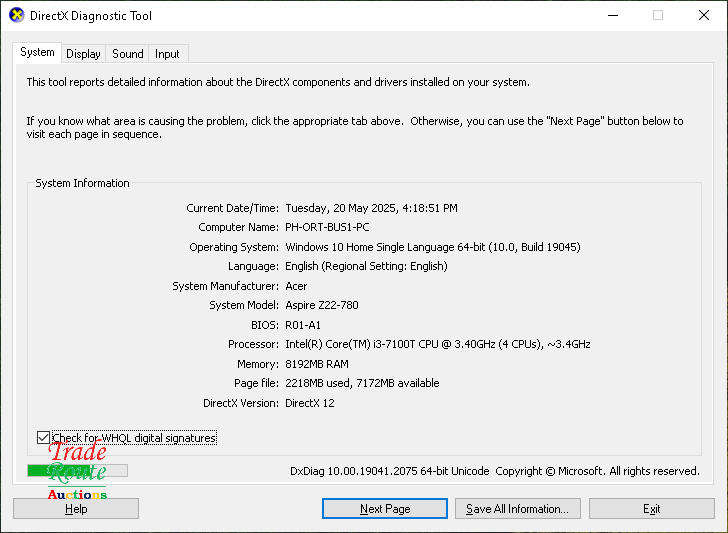 Acer Aspire Z22-780 All in one PC - Intel Core i3-7100T 3.4Ghz 8GB RAM - 1TB HDD