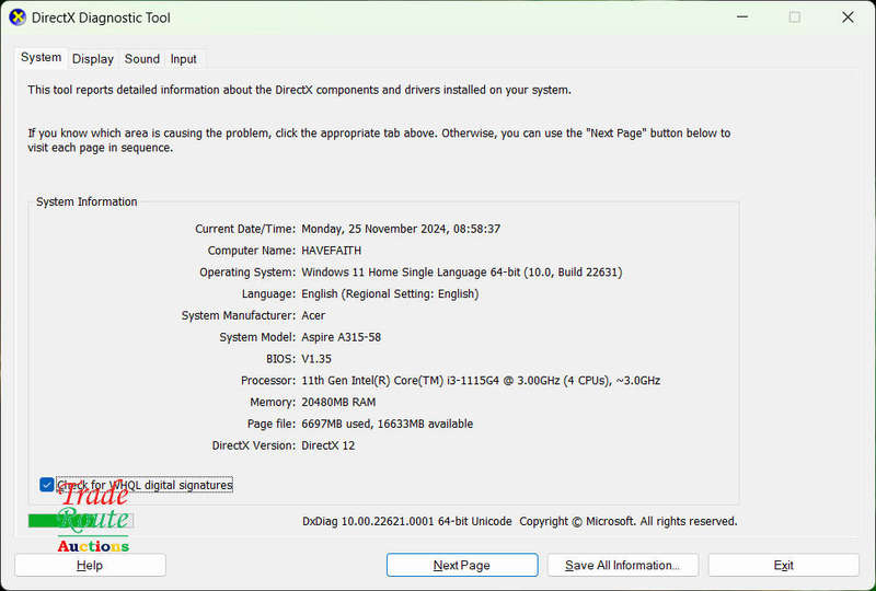 Acer Aspire A315-58 15.6inch Laptop | Core i3 1115G4 11th Gen 3.0GHz | 20GB RAM | 256GB SSD