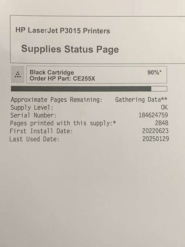 HP Laser Printer LaserJet Enterprise P3015  Printer - 90% Toner Left