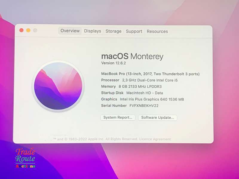 MacBook Pro 13.3-inch  | Core i5 2.3GHz | 8GB RAM | 256GB SSD - 2017 - MacOS Monterey