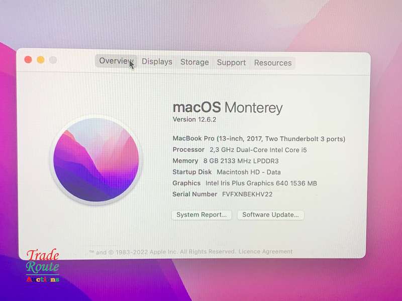 MacBook Pro 13.3-inch  | Core i5 2.3GHz | 8GB RAM | 256GB SSD - 2017 - MacOS Monterey