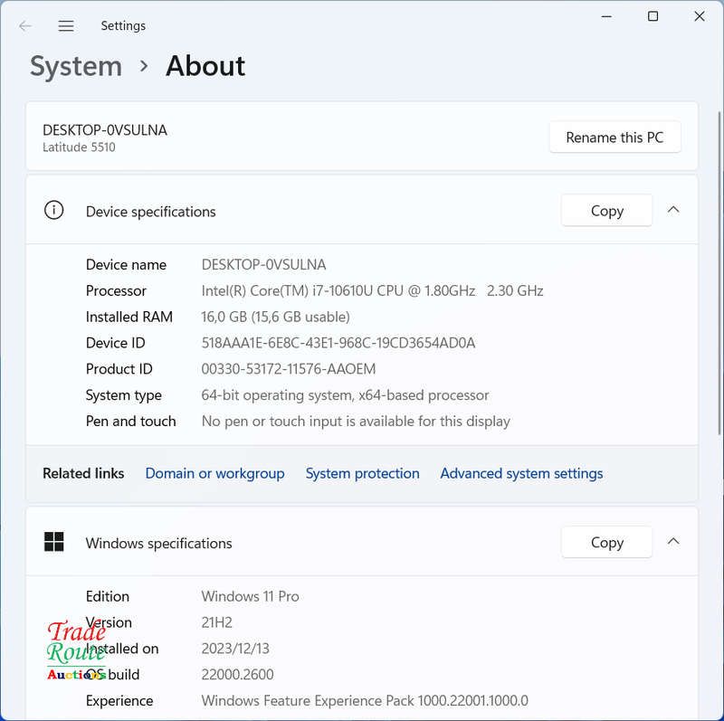 Dell Latitude 5510 10th Gen Notebook Core i7 10610U 16 GB Ram 512GB SSD 15.6" FHD Display