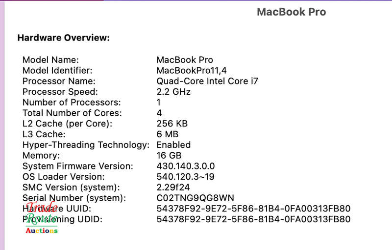 Apple MacBook Pro 15.4-inch  | Core i7 2.2GHz | 16GB RAM | 256GB SSD MID 2015 **  MAC OS Monterey **