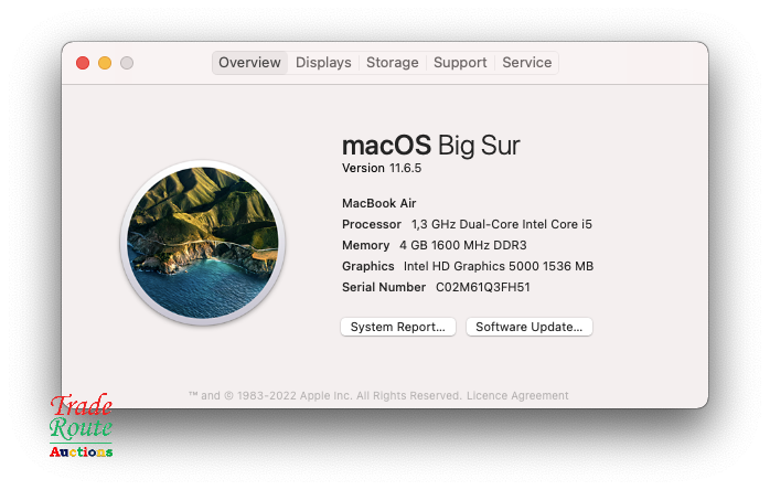 MacBook Air 11.6-inch | Core i5 1.3GHz | 4GB RAM | 128GB SSD FLASH MAC OS Big Sur